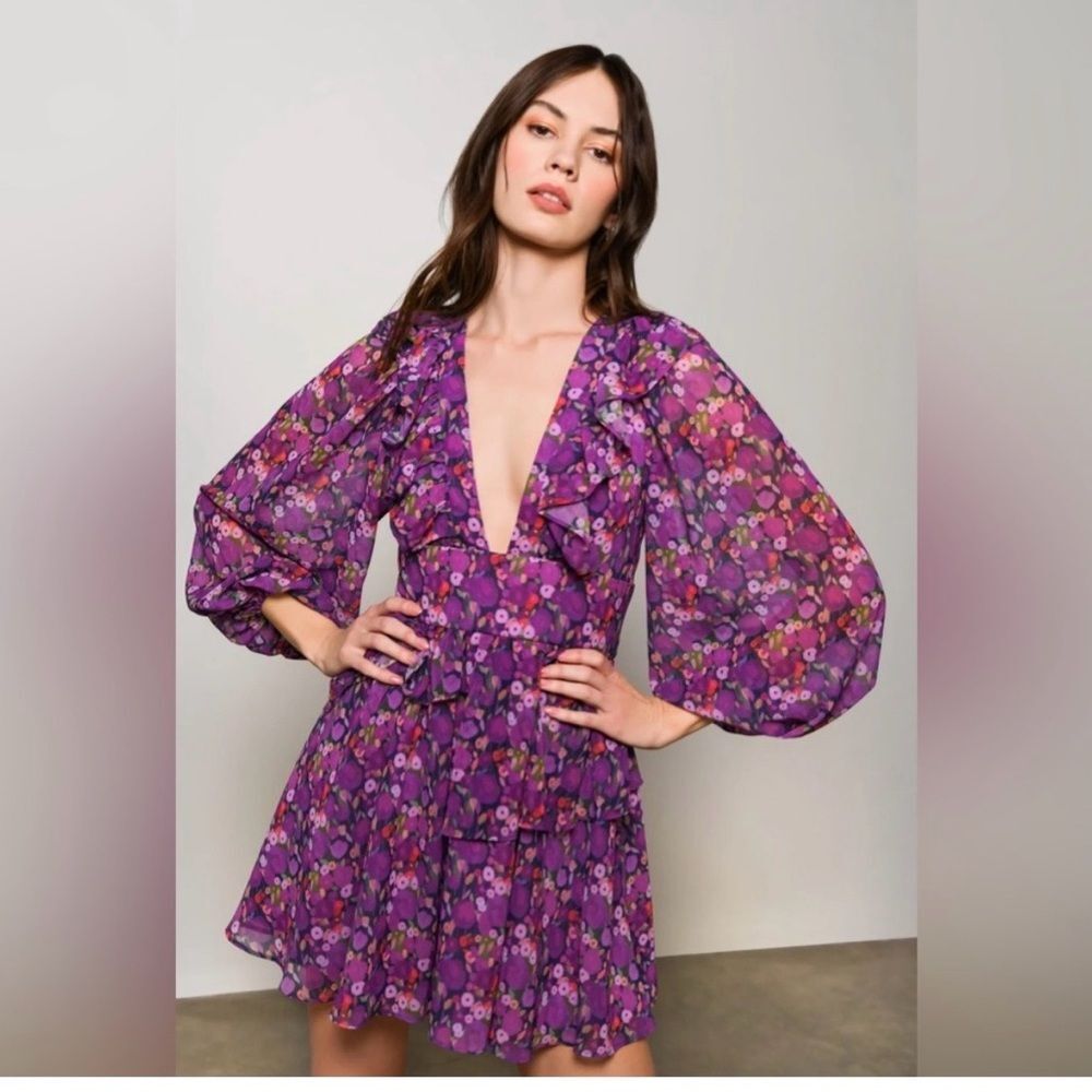 Hutch Purple Floral Ruffled Mini Dress
